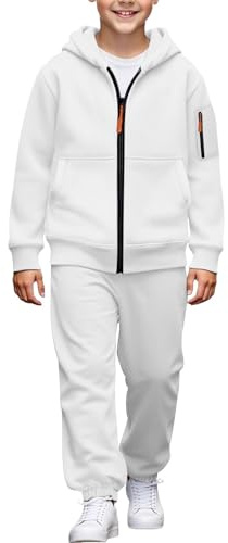 Survêtement d'écolier 2 pièces pour garçons et adolescents Preppy avec fermeture éclair et pantalon de sport pour l'automne et l'hiver, blanc, 10-11 ans