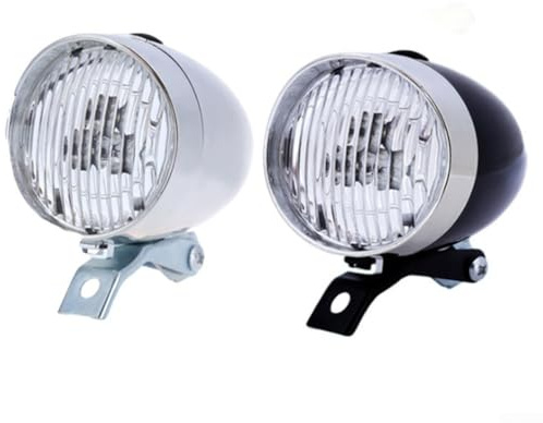Retro-Vintage-Fahrrad-Frontlicht mit 3 LED-Scheinwerfern, silberfarbenes Metallgehäuse, 160°-Weitwinkel für Nachtfahrten, einfach an Bremse oder Gabel zu installieren, kompatibel mit den meisten