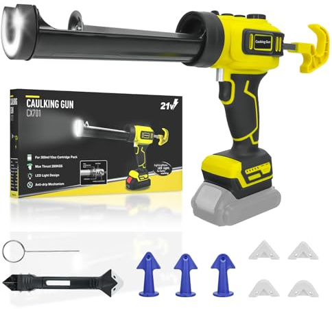 Cordless Caulking Gun for Dewalt 20V Batteries, Electric Caulking Gun 10 Oz with LED Light, Variable-Speed Adjustment Caulking Gun, Filling and Sealing Tool for Windows, Floors and Walls(no battery)