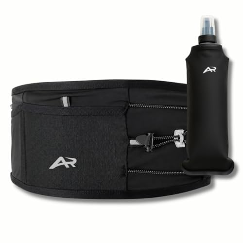 AeroRun® Laufgürtel mit Trinkflasche | Lauftasche Jogging für Damen & Herren | Handytasche Joggen auch für große Handys | 360° Anti-Bounce Running Belt inkl. Startnummernband | XS-S < 85cm Bauchumfang