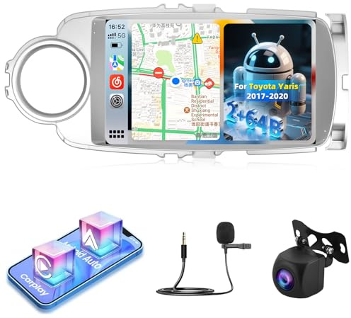 NHOPEEW Radio de Coche 2+64G para Toyota Yaris 2017-2020 - Carplay inalámbrico y Android Auto - Estéreo Android de 9 Pulgadas con WiFi EQ GPS Mirror Link FM RDS + Cámara de visión Trasera AHD