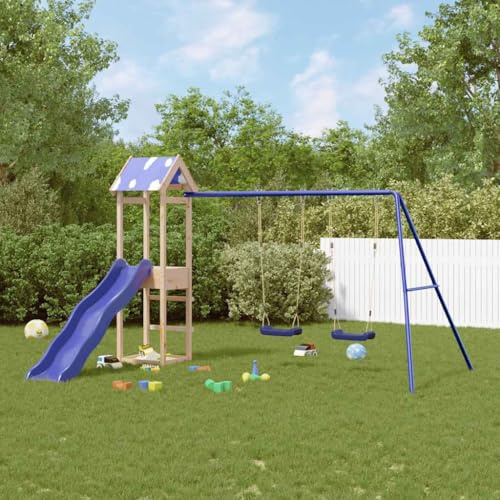 LoogCape Spielturm aus massivem Kiefernholz für Kinder im Garten mit Wellenrutsche, Doppelschaukel, Sandkasten und Dach, robustes Klettergerüst für draußen