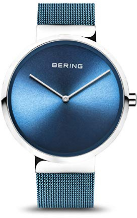 Bering Unisex Quarz Uhr | Armbanduhr 39 mm Edelstahlgehäuse und Zifferblatt | Milanaisearmband | Saphierglas | 5 ATM | 14539