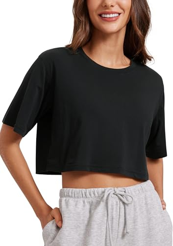 CRZ YOGA Tränings-T-shirt i Pima-bomull för kvinnor Kortärmad löpartröja Casual Athletic Tee Svart XL