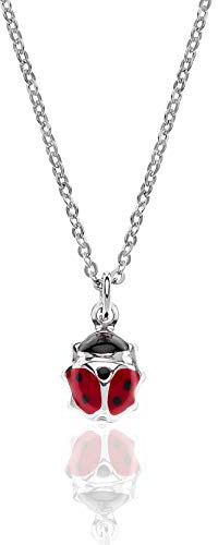 Aka Gioielli® - Marienkäfer Kette aus Sterling Silber 925 Rhodiniert Glücksbringer Anhänger für Kinder und Mädchen