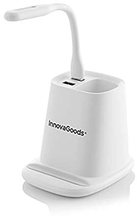 InnovaGoods® Chargeur sans Fil avec Support Organisateur et Lampe LED USB 5 en 1 Desking, Organiser Vos Affaires et créer Une atmosphère relaxante, idéal pour la Maison et Le Bureau.
