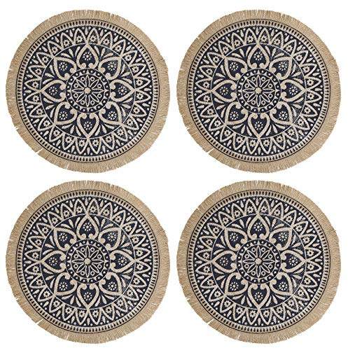 Creative Tops Set di 4 Tovagliette Rotonde in Iuta con Design a Mandala, Blu, 41 cm
