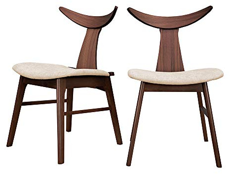 Selsey Henrico - Esszimmerstuhl 2er-Set, Holzstuhl mit gepolstertem Sitz und Massivholz-Beinen (Nussbaum-Optik, Sitz in Latte)