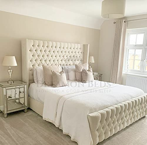 Wingback Bed Frame Double King Size Super (Cream Plush, 5ft Size)