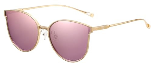 SHES Polarisierte Sonnenbrille für Damen Runde Retro Designer Damen Sonnenbrille UV400 Schutz SH8003 (Gold Rahmen Revo Pink Linse)