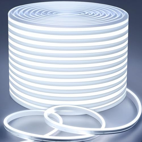 Lamomo Outdoor LED Strip Light 10m,6000K Dimmable LED Neon Rope Light Strips,24V Waterproof Silicone Flexible White Strip Lights for Kitchen Bedroom Garden Outdoor Indoor DIY Decoration