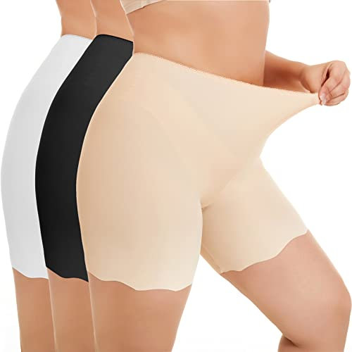 WEASIC Anti Chafing Shorts Women Under Dress Shorts Ladies Safety Boxer Shorts (1*Black+1*Skin+1*White, XL)