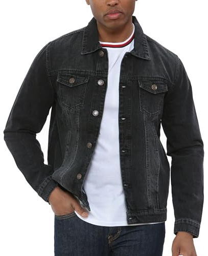 NOROZE Men's Jacket Denim Trucker Jacket Classic Washed Vintage Style Jeans Coat for Men (XXL, Black)