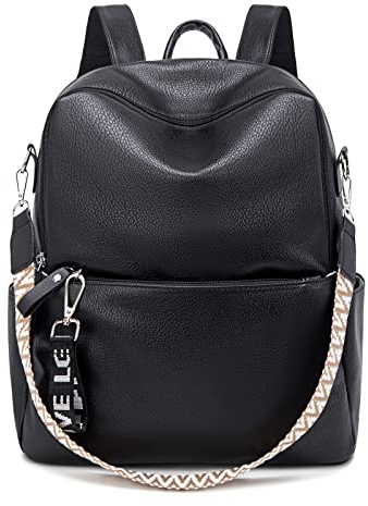 Suweir Rucksack Damen Klein - 2 in 1 Rucksacktasche Leder PU Schultertasche Schulrucksack Wasserdicht Lederrucksack Anti Diebstahl Tagesrucksack für Reisen, Arbeit, Schule (Schwarz)