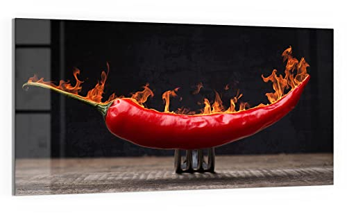 DEQORI Glas-Magnettafel | 100x50 cm groß | Motiv Brennende Chilischote | Memo-Board aus Glas | Magnetboard inkl. Magnete, Stift & Tuch für Küche & Büro | Tafel magnetisch & beschreibbar