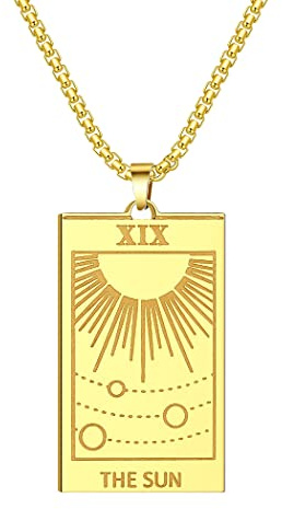 LUTAKU Tarotkarten-Anhänger für Männer und Frauen, Edelstahl, Mond, Sonne, Stern, Tarot-Schmuck, Geschenk für beste Freunde, 60 cm, Edelstahl