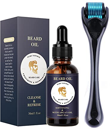 Bartwachstum-Set,Dermaroller für Bartwachstum,Bartroller für Haarwachstum für Männer,100% natürliche Inhaltsstoffe,Bartöl-Serum,stimuliert Bart,Schnurrbart und Haarwachstum,Geschenke für Männer Vater