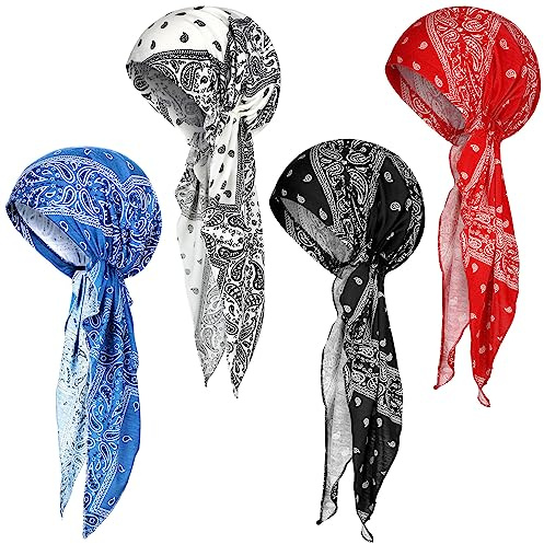 Heltal 4 st förknutna huvudscarf färgglad slip-on huvudbonader huvudsjal för mössa skalle skydd mössa turban huvudscarf för kvinnor, som visas på bilden, en storlek