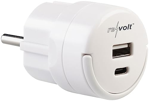 revolt Kompaktes Doppel-USB-Netzteil mit USB-C PD und USB-A QC 3.0, 20 Watt