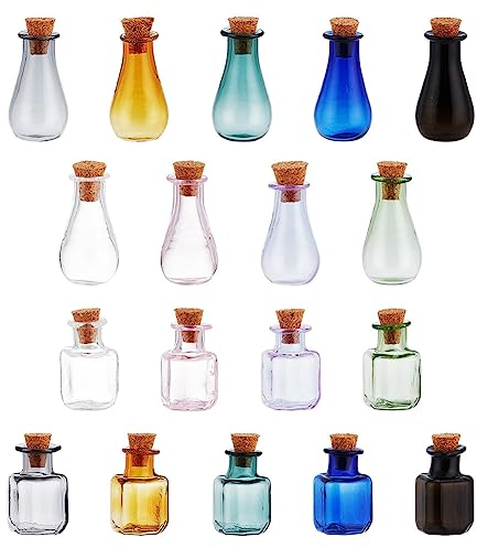 BENECREAT 18 Pack 9 Colors Mini Potion Bottle, 2 Shapes Multi Color Cork Stoppers Glass Bottles Wishing Bottle for DIY Crafts, Wedding, Birthday, Party Favors, 2 Color/Shape