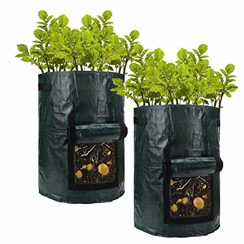 SUL Potato Grow Bag Garden Plant Bags 10 Gallon Pots with Window Flap & Handle Plant Growing Bag for Potatoes, Tomato,Carrot Strawberry (TWO PACK)