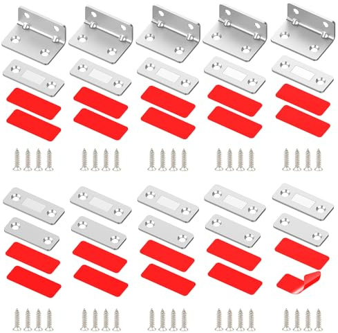 Simpeak 10 Set Magnetschnäpper Magnete für Schranktüren, Magnetischer Türverschluss Schiebetürverschluss Türmagnete Selbstklebend Küchenschrank Schrankschließer Türschließer, 5 Gerade +5 L-Form
