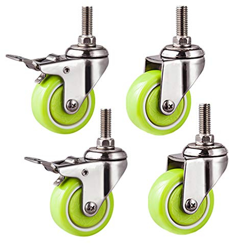 ESOUY Set mit 4 Lenkrollen mit Metallstiel, robuste PU-Rollen, grünes Möbelrad, Halterung aus Edelstahl 304, mit Gewindestiel M10, Kapazität 231 lb, für Stuhl, Tisch, Blumenständer (1,5 Zoll, Univ