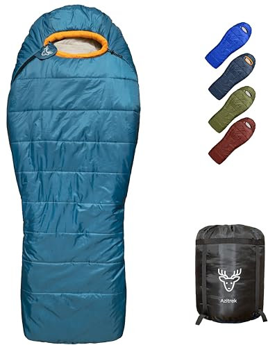 AZITREK 0-Grad-Schlafsäcke für Erwachsene und Jugendliche, Mumien-Erdnussform, Seitenschläferfreundlich, XXL groß und groß, Winter, kaltes Wetter, Camping-Schlafsack mit Kompressionssack (Alpinblau)