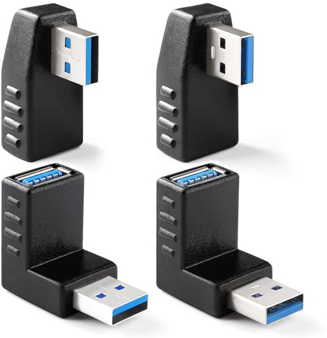 KUOQIY 4-stück USB 3.0 Winkeladapter - 90° Grad USB 3.0 Stecker auf Buchse Winkeladapter, USB-Winkelstecker Kupplung, Rechts/Links/Oben/Unten