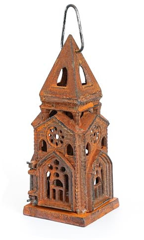 Sungmor Dekorativ ljuslykta gjutjärn värmeljushållare, 20 cm hög rustik brun kyrkljuslykta, vintage bondgård lykta dekor för uteplats, veranda, bröllop, bordsuppsats