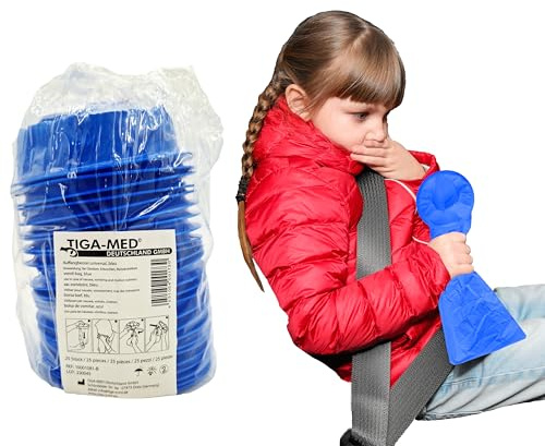 TIGA-MED Brechbeutel mit Ringverschluss – 25/50 / 100 Stück – Blau - Kotzbeutel für Übelkeit, Reisekrankheit & Notfälle – Spuckbeutel mit 1000 ml Fassungsvermögen (100)
