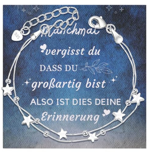 TERRISHE Armbänder für Frauen Armband Silber 925 Damen Stern Perle Armbänder Freundschaftsarmband Sterling Silber Armband Inspirierendes Geschenke für Beste Freunde Mutter Töchter Kollegen