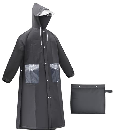 Desoto Poncho De Lluvia Extra Largo, Impermeable Ciclismo Poncho De Lluvia PortáTil Chaqueta De Lluvia Ligera Con Capucha, Reutilizable, Con Bolsillo (FR/ES, Letras, 3XL, Regular, Regular, Negro)
