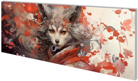 Wallario Wandgarderobe aus Glas in Größe 80 x 30 cm mit Memoboard-Funktion, Motiv: Mystischer Fuchsgeist | 5 Kleiderhaken zum Aufhängen von Jacken