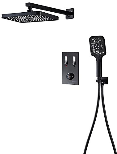GKPSSURV Shower Mixer, Concealed Shower Mixer, Black Shower Mixer Sets Shower Thermostatic Mixer with Shower Head and Hose and Holder