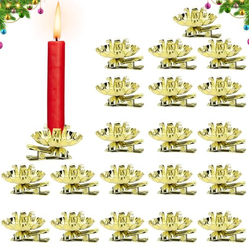 20 Pezzi Albero Portacandele, Albero Portacandele Clip con Clip per le Candele Dell'albero, Candele Albero di Natale, Portacandele per Albero di Natale, Candela Avvento per Natale, Matrimonio (oro)