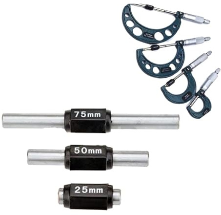 micrómetro de exteriores Calibre Micrómetro de 25-200 mm, accesorios de calibre de varilla de referencia, bloque de calibración de diámetro interior y exterior, anillo de barra de calibre(75mm)