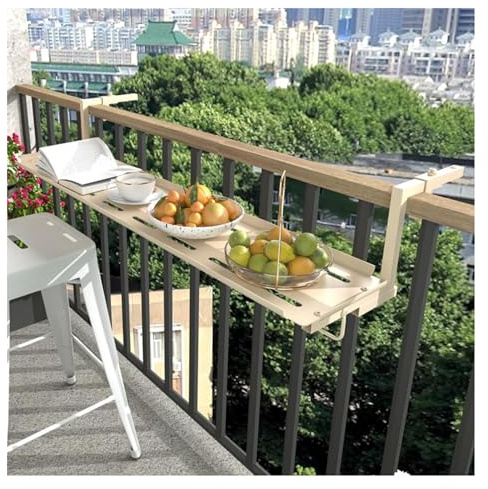 Barra regolabile in legno per ringhiere, tavolino da esterno per veranda e patio, per tutte le condizioni atmosferiche, ringhiera (nero, lunghezza 90 x larghezza 25 cm)