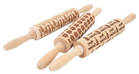 Rouleaux à Pâtisserie pour la Cuisson, 3 Pièces Rouleau à Pâtisserie en Bois gaufré Motif de Noël Mignon Rouleaux à Pâtisserie en Bois Gravés pour la Cuisson Rouleaux à