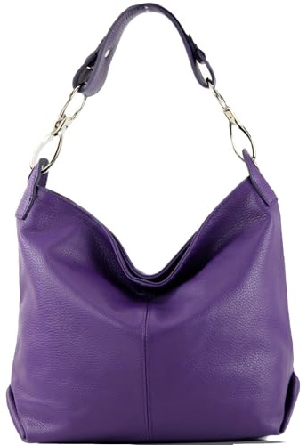 modamoda de T168 Damen Leder Schultertasche Henkeltasche Medium handmade in Italy, Farbe:Violett