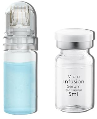 Microneedling Infusion System Set, Incluye Hydra Roller 0.25mm (1 Unidad) y Ampolla de Suero Antienvejecimiento 5ml, Solución Todo en Uno para Infusión con Micro Agujas