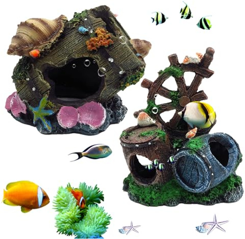 Yueser Aquarium Baum Dekoration, 2 Stk Harz Höhle Aquarium Dekoration Natürliches Habitat Ornament für Fischtank Kleine Fische Verstecken