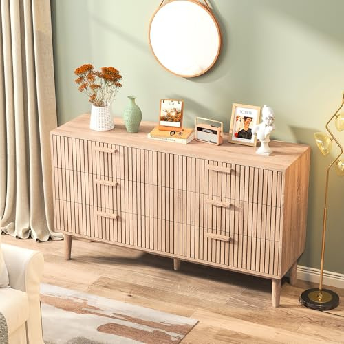 BLSYHDH - Cassettiera con 6 cassetti, cassettiera in legno con cassetti in tessuto e maniglie, adatta per camera da letto, soggiorno e ingresso (6 cassetti)