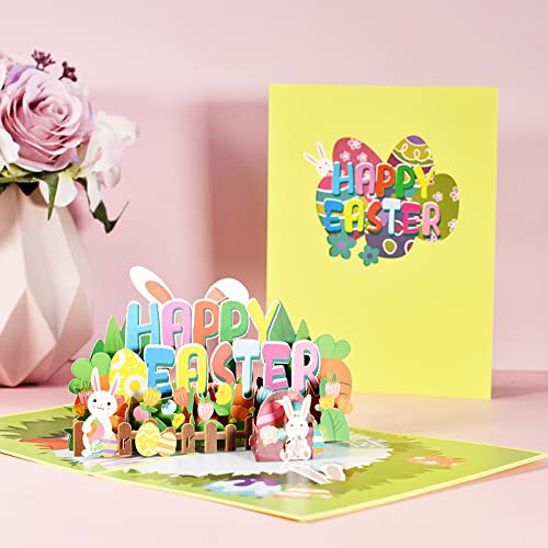 3D Osterkarten Pop Up Karte, Osterkarten Häschen Ostergrußkarten, Osterkarten Mit Umschlag 3D Pop Up Karte Handgefertigte Frohe Ostern Karte Für Frau Ehemann Duaghter Sohn (C)