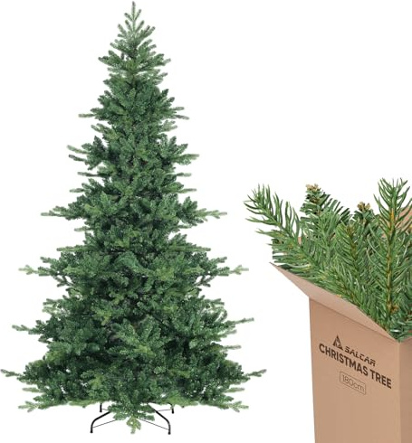 SALCAR Albero di Natale Artificiale 180 cm – Rami in PVC e PE, Sistema Pieghevole a Ombrello, Diametro 115 cm