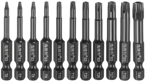 sourcing map 11pcs T6-T40 Sicurezza Torx Testa Cacciavite Bit 1/4 Hex Shank 2 (50mm) Lungo Magnetico Tamper Proof 6 Point Star Screw Driver Bit S3 Acciaio Lucidato A Specchio Strumento Elettrico con