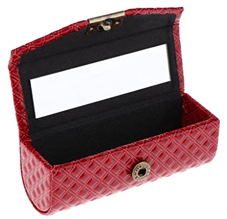Étui de rangement en cuir PU pour rouge à lèvres avec miroir Noir, Rouge, 9x3.5x3.5cm, comme description
