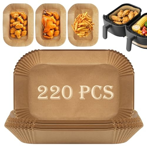 Backpapier für Heißluftfritteuse, 220 Stück 22cm Airfryer Backpapier für Dual Zone, XXL Air Fryer Accessories kompatibel mit AF400EU 7.5-9.5L und anderen Dual Zone Air Fryer