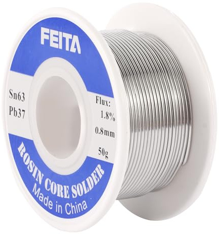 FEITA Sn63-Pb37 High Purity Tin Leaded Rosin Core Solder Wire for Electrical Soldering, With 1.8% Solder flux, 183℃ Melting Point (0.8mm, 50g)
