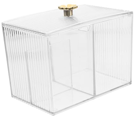 SOPOTUTU Organizador de Maquillaje Transparente de Pet para Algodón y Bastoncillos Tapa, Caja de Almacenamiento para Tocador y Escritorio Bordes Lisos